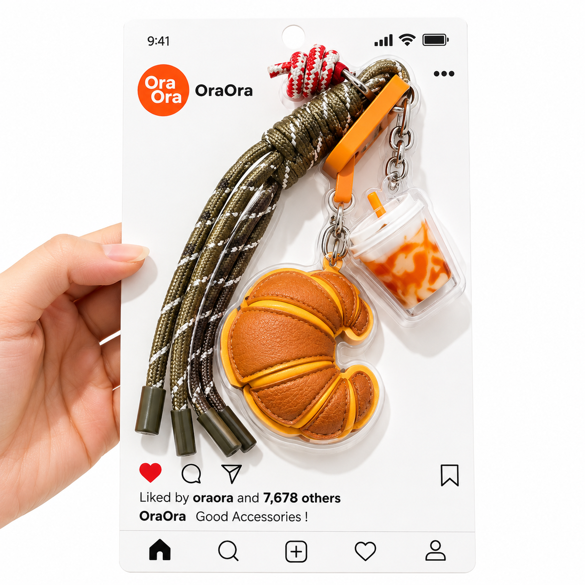 Leather Horn-Shaped Bag Woven Keychain