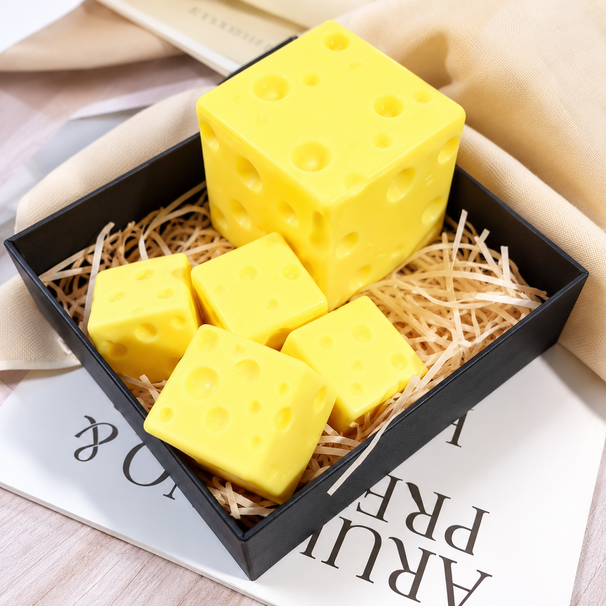 Cute Food Squishy Stress Relief Toy – Butter, Cheese cube, Cotton candy, Chocolate & Bun